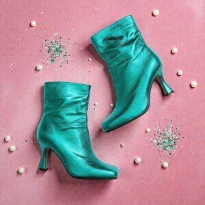 METALLIC Green Slouchy Square Toe Holiday Boots Size 42 / US 11